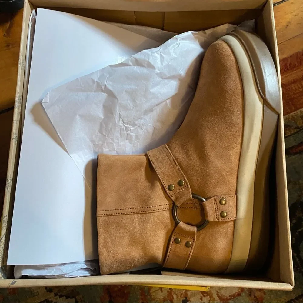 NEW Free People Bodhi Harness Sneaker Bootie Tan Suede boots shoes moto boho 10